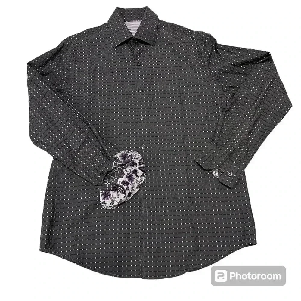 Tasso Elba, Mans shirt,played gray long sleeve casual Size S,  14- 14 1/2